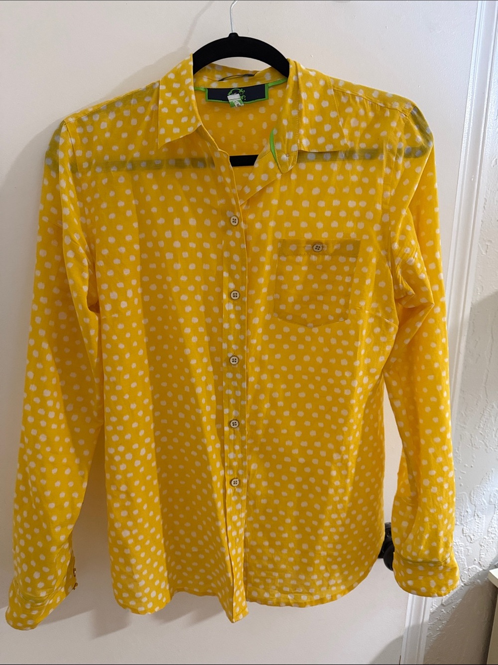 C Wonder Yellow Polka Dot Long-Sleeve Shirt - Casual Button-Up